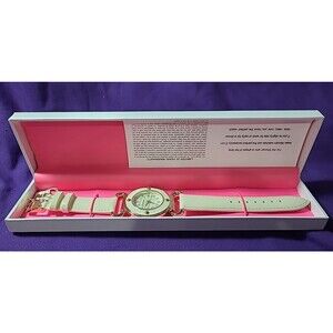 Isaac Mizrahi Live Gold & Cream Genuine Leather Quartz Analog Womens Watch NIB